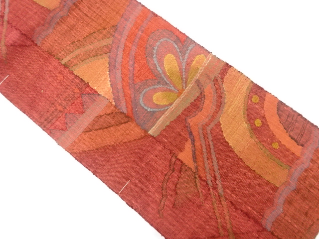 未使用品　手織り真綿紬花更紗模様織出し名古屋帯